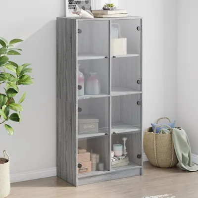 Obrázok produktu pre vidaXL Vysoká doska s dvierkami Grey Sonoma 68x37x142 cm Materiál na báze dreva