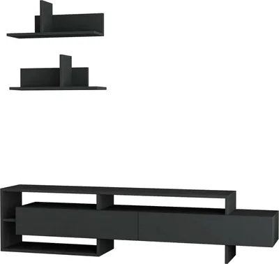 Produktbild von Wohnzimmermöbel Eudora, Modulares Wohnzimmerset, Mehrzweck-Wohnzimmermöbel, Moderner TV-Schrank, 180x32 h42 cm, Anthrazit