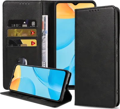 Produktbild von Smartphonica Handytasche passend für Oppo A15 / A15s Kunstledertasche mit Magnetverschluss und Kartenfächern Buchhülle mit Klappe - Schwarz