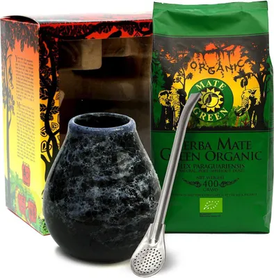 Produktbild von SET (BIO-YERBA MATE 400 g, MATERO (ZUFÄLLIGES MUSTER), BOMBILLA) – YERBA MATE GREEN ORGANIC