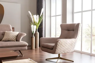Produktbild von Moderner Sessel Ohrensessel Luxus Cocktailsessel  Beige Kunstleder Neu