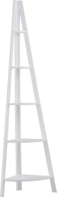Produktbild von Goplus Eckregal aus Holz, Standregal Weiss, Buecherregal mit 5 Ablagen, Leiterregal Aktenregal Holzregal Badregal Dekoregal fuer Kueche Schlafzimmer Wohnzimmer Buero