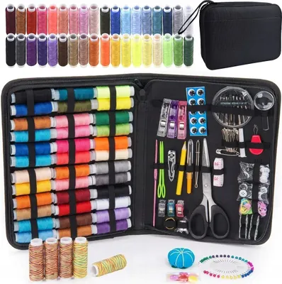 Produktbild von Nähset mit 226er Nähzubehör Sewing Kit 43 Stück Spulen-Faden Nähgarn 10 Nähnadeln Nähkasten Komplett Premium Nähzeug Reise Nähset für Anfänger