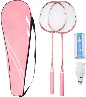 Produktbild von Badminton Set Professioneller Eisenlegierungschläger mit 3 Shuttlecocks, die Tasche für Anfängerkind für Erwachsene Rosa tragen