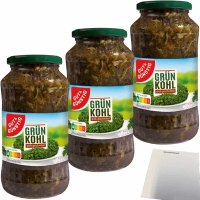 Produktbild von Gut & Günstig Grünkohl erntefrisch verarbeitet im praktischen Glas 3er Pack (3x660g Glas) + usy Block