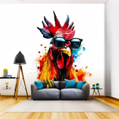 farbenfrohes Huhn mit Sonnenbrille – Decords Wandtattoo, Produktansicht 1