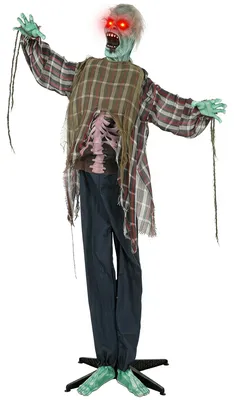 Productafbeelding van Levensgrote, geanimeerde Halloween-zombie van 170 cm met geluids- en aanraakactivering, griezelige decoratie.