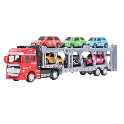 Obrázok produktu pre Hračka – nákladné auto na prepravu áut s 6 malými autami pre deti, s funkciou spätného chodu, odnímateľná, interaktívna hračka, červená