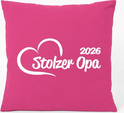 Produktbild von Huuraa Kissen Stolzer Opa 2026 Herz 40x40cm mit Füllung Fuchsia Baumwolle Dekokissen Geschenkidee