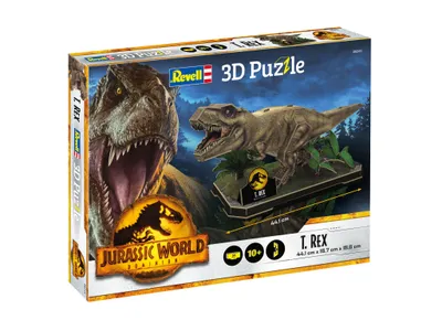 Produktbild von Revell Jurassic World Dominion 3D-Puzzle T-Rex - Jurassic World Trilogie, mit Dioramaplatte und 50 Teilen
