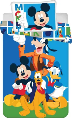 Produktbild von Kinder Baby Bettwäsche Set Mickey Maus Donald Duck Pluto Goofy Bettdecke 100 x 135 + Kopfkissen 40 x 60 cm, 100 % Baumwolle