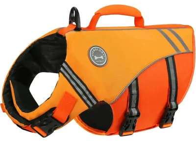 Image de Gilet de sauvetage pour chien, style sportif, couleur orange foncé, tour de poitrine de 56 à 64 cm