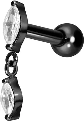 Produktbild von Ohrpiercing Titan Ohrpiercing mit Innengewinde 2 KRISTALLTROPFEN Schwarz Stablänge: 8mm