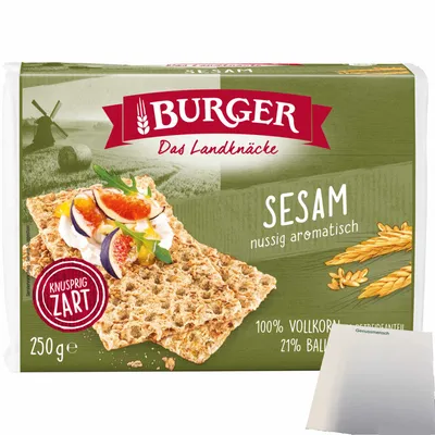 Produktbild von Burger das Landknäcke Sesam nussig aromatisch (250g Packung) + usy Block