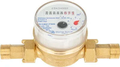 Produktbild von Einstrahlzähler ETK Kombi-Set (Kaltwasser) bis 30 Grad Länge 80 mm, inkl. Verschraubungen 3/4 Zoll x 1/2 Zoll AG