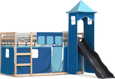 Obrázok produktu pre vidaXL Poschodová posteľ so šmykľavkou a závesmi modrá 80x200 cm
