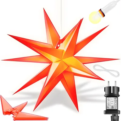 Produktbild von KESSER® Leuchtstern 3D, LED Weihnachtsstern mit Timer für innen und außen, Adventsstern Beleuchtet hängend Stern + Warmweiß Licht
