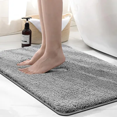 Image de Tapis de bain - 50 x 80 cm - Avec découpe - Microfibre - Antidérapant - Absorbant - Gris