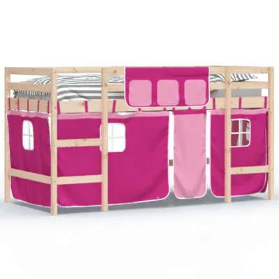 Image de Lit mezzanine enfants avec rideaux sans matelas rose 90x190 cm