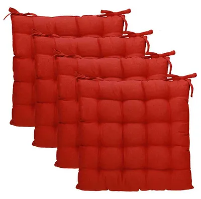 Produktbild von Betz 4 Stück Stuhlkissen mit Bändern - Sitzkissen für Außen oder Innen Größe 40 cm x 40 cm weich gefüllt Farbe rot