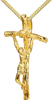 Produktbild von Kreuz-Anhänger Goldkreuz Jesus Christus für Damen, Herren und Kinder als Kettenanhänger 750 Gold 18 Karat mit Panzerkette vergoldet mit Schmuck-Etui