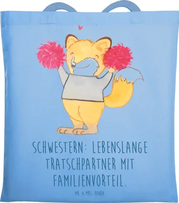 Produktbild von Mr. & Mrs. Panda totebag Schwestern Tratschpartner - Sky Blue - Geschenk, Freude, Familie, Tasche, Geschwisterliebe, Jubiläen, Lächeln, Jutebeutel, Schultasche, Tratsch