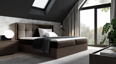 Produktbild von Kontinentales Bett 120x200 CHANTELLE 8 - dunkle Eiche / Braun + GRATIS Matratzenauflage