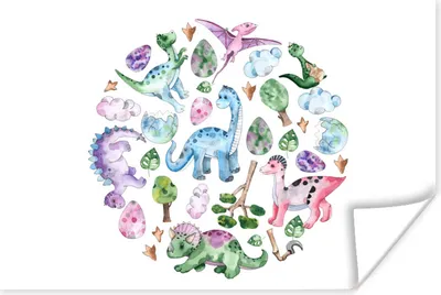 Produktbild von MuchoWow® Poster Kinderzimmer - Kreis - Dinosaurier - Jungen - Mädchen - Kinder 120x80 cm - Bilder