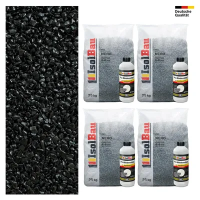 Steinteppich SET Nero 4-8mm Marmorkies 100kg + PU-Bindemittel Set für 10m²