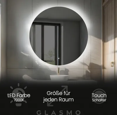 Produktbild von Badspiegel mit LED Beleuchtung 100 cm Elsie - Rund Spiegel mit Beleuchtung - Kaltweiß 7000K - Badezimmerspiegel Lichtspiegel mit Touch Schalter