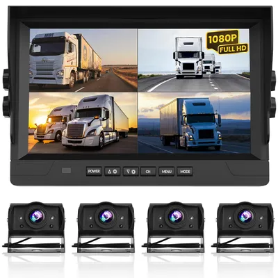 Produktbild von Strex Rückfahrkamera Set Kabel mit 4 Kameras (gleichzeitig anzeigen) - 9“ LCD Monitor - 18LED Nachtsicht 15m - IP66 Wasserdicht - 12/24V