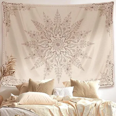 Produktbild von Unyqoos® Mandala Wandteppich Boho mit Blumenmuster, Polyester Wandbehang für Schlafzimmer & Wohnzimmer, 150 x 200 cm