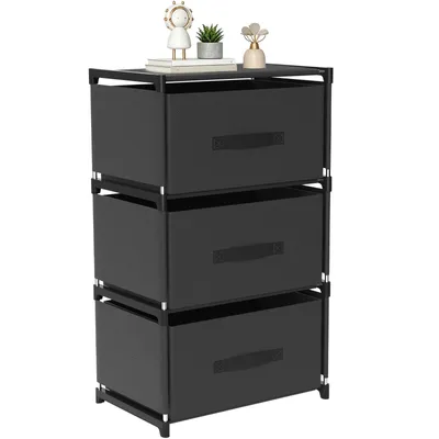 Produktbild von Verdego Kommode mit 3 Stoffschubladen, 40x26x67cm Aufbewahrungsschrank, Schubladenkommode für Schlafzimmer, Wohnzimmer, Küche & Büro, Schwarz