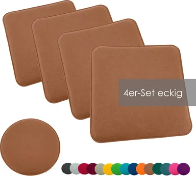Produktbild von heimtexland ® Sitzkissen Set Filz Stuhlkissen Stuhlauflage Filzkissen Stuhl Polster Kissen Typ631 4er Set 35 x 35 cm Eckig Camel