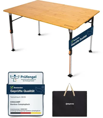 Produktbild von Campingtisch Bambus Klapptisch höhenverstellbar 120x80cm belastbar 80kg mit Tragetasche