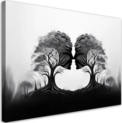 Produktbild von Leinwandbild Kuss der Bäume Schwarz-Weiß 60x40 Feeby Schwarz-Weiß bild für die wand bereit zum aufhängen