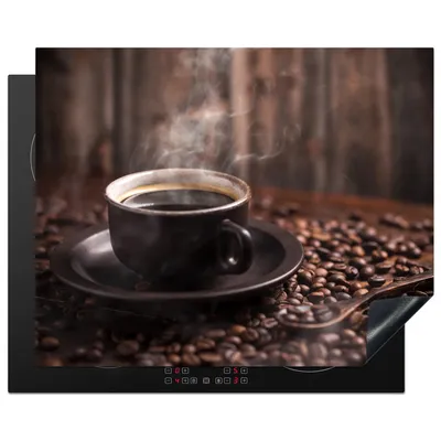 Produktbild von KitchenYeah© Herdabdeckplatte Kaffee - Heiß - Kaffeebohnen , 65x52cm, Küche Deko, Glaskeramikkochfeld Herdabdeckung, Abdeckplatte fùr Kochfeld