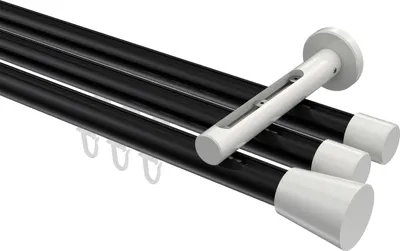 Produktbild von Interdeco Innenlaufstange / Gardinenstange mit Innenlauf Schwarz / Weiß, Typ Siteno Sitra (Konus), 20 mm Ø 3-läufig, 520 cm