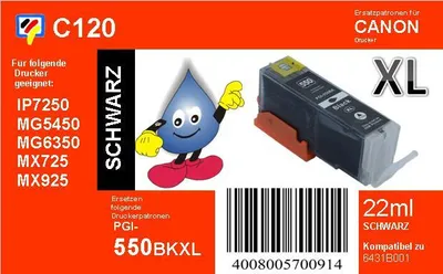 Produktbild von PGI-550BKXL - schwarz Dr. Inkjet Ersatzdruckerpatrone mit 22ml Inhalt