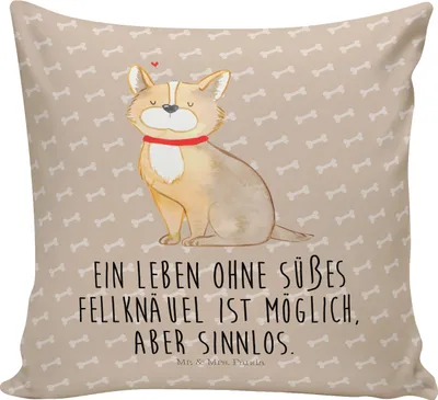 Produktbild von Mr. & Mrs. Panda Deko Kissen Hund Glück - Hundeglück - Geschenk, Herz, 40x40, Liebe, Couchkissen, für sofa, Sofakissen, Spruch, bedruckt, Corgie, Kuschelkissen
