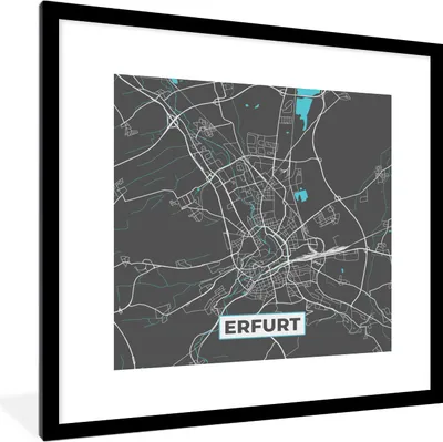Produktbild von MuchoWow® Gerahmtes Poster Deutschland - Blau - Erfurt - Stadtplan - Karte 40x40 cm - Poster mit Schwarzem Bilderrahmen Wandposter Rahmen Foto Bilder - Poster - Plakat im Rahmen