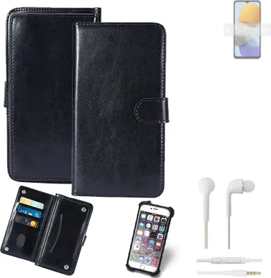Produktbild von K-S-Trade 360° Hülle kompatibel mit Samsung Galaxy M23 inkl. Headphones schwarz Kunstleder Case BookCase WalletCase Kunstlederederhülle