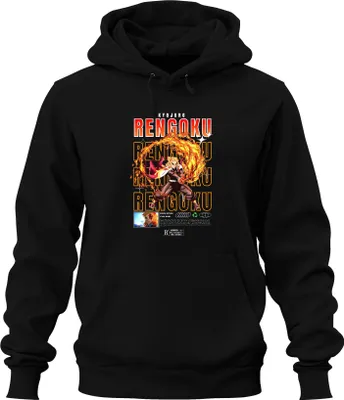 Obrázek produktu pro Rengoku Kyojuro Kimetsu no Yaiba Flame Hashira Anime Gift Uni mikina s kapucí, černá, XXL