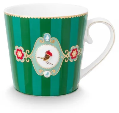 Produktbild von Pip Studio Henkelbecher Love Birds Stripes Emerald Grün (250ml)