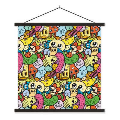 Produktbild von MuchoWow® Textilposter Kinder - Muster - Regenbogen - Design - Mädchen - Jungen 60x60 cm mit schwarzem Rahmen - Posteraufhänger