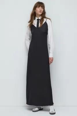 Produktbild von Langes Satinkleid mit Trägern, Black, XS