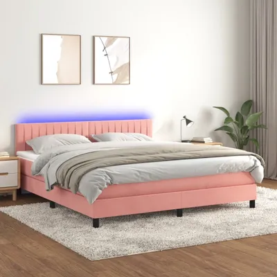 Produktbild von Boxspringbett mit Matratze & LED Rosa 180x200 cm Samt