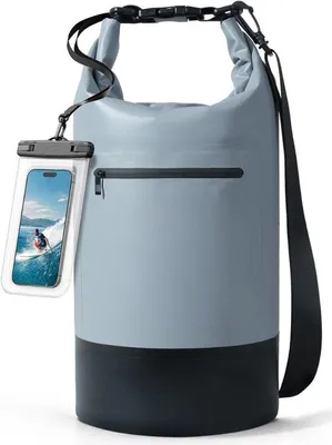 Produktbild von Famanu Wasserfeste Drybag 10L mit wasserdichter Telefonhülle - Grau