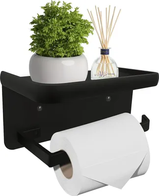Produktbild von Toilettenpapierhalter mit Regal - Praktisch und Modern - 1 Stück - Schwarz