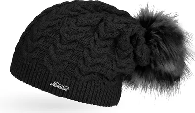 Produktbild von coole Damen Strickmütze Strick-Beanie gefüttert Fell-Bommel Winter-Mütze Bommelmütze Neverless® unisize